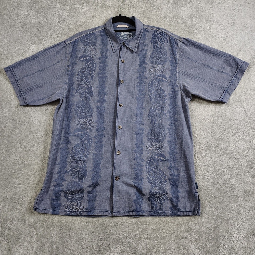 Tommy Bahama Island Zone Shirt Men's Med Silk Blend Hawaiian Button Down Blue